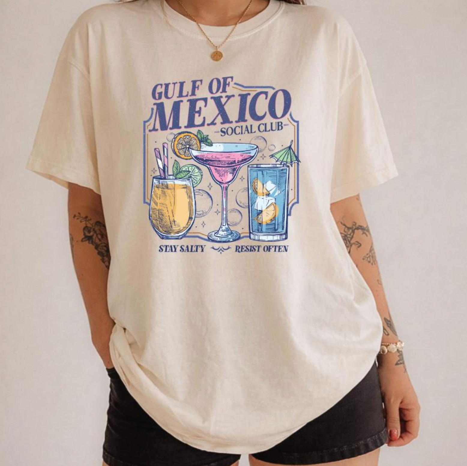 gulf of mexico social club shirt stay salty resist often coastal graphic vibe with beachy drinks