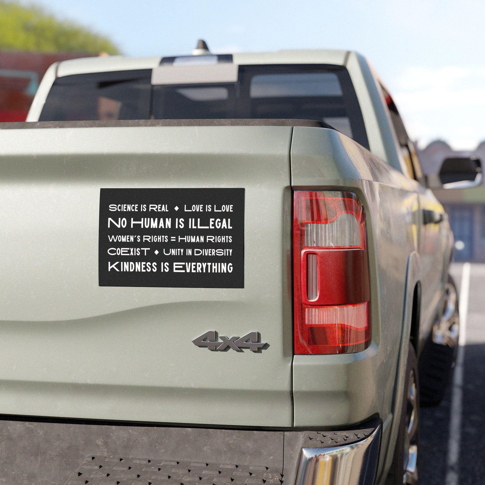 No Human is Illegal Progressive Car Magnet, Science is Real, Coexist, Kindness
