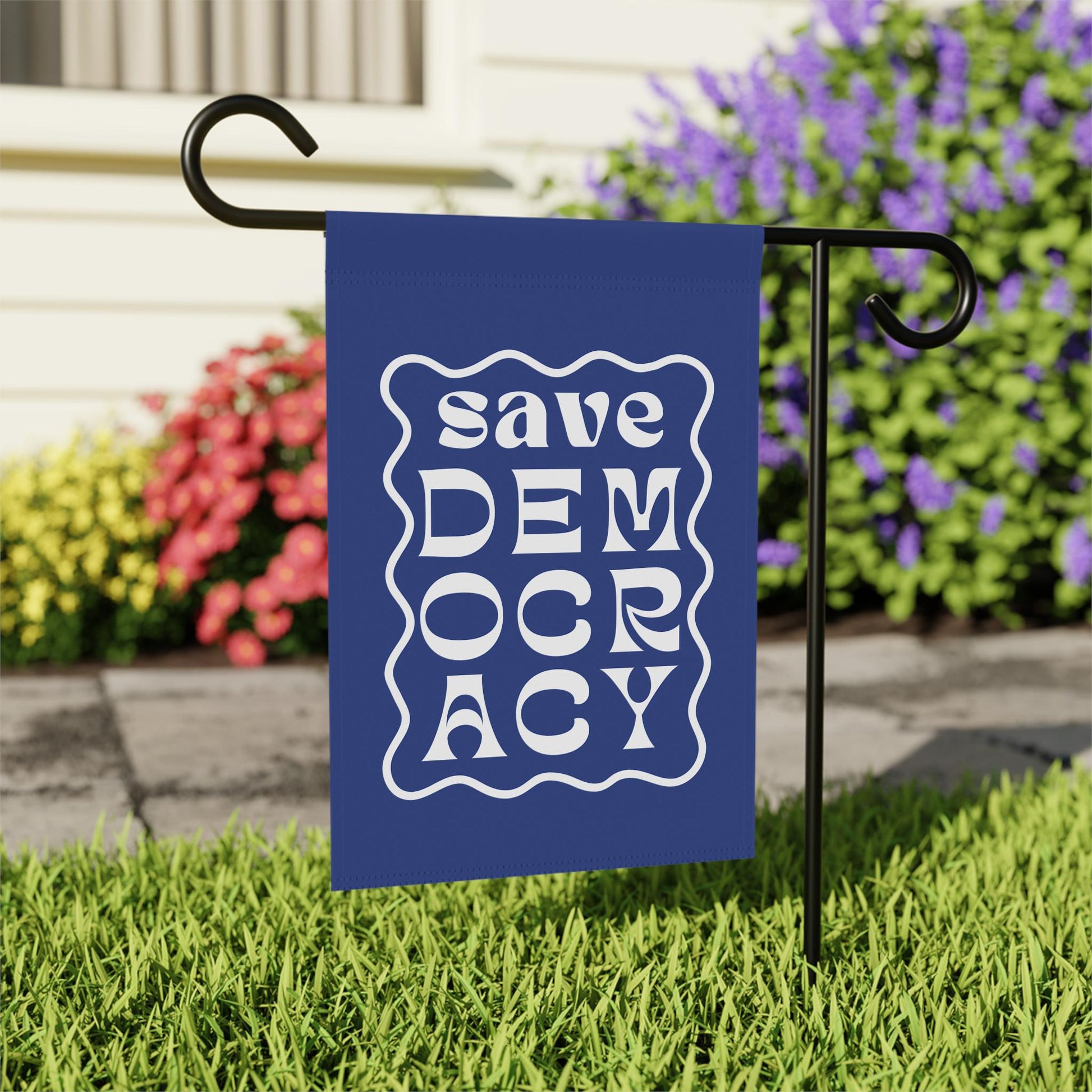 Save Democracy Garden Flag, Anti-Authoritarian Sign, Blue Activist House Banner