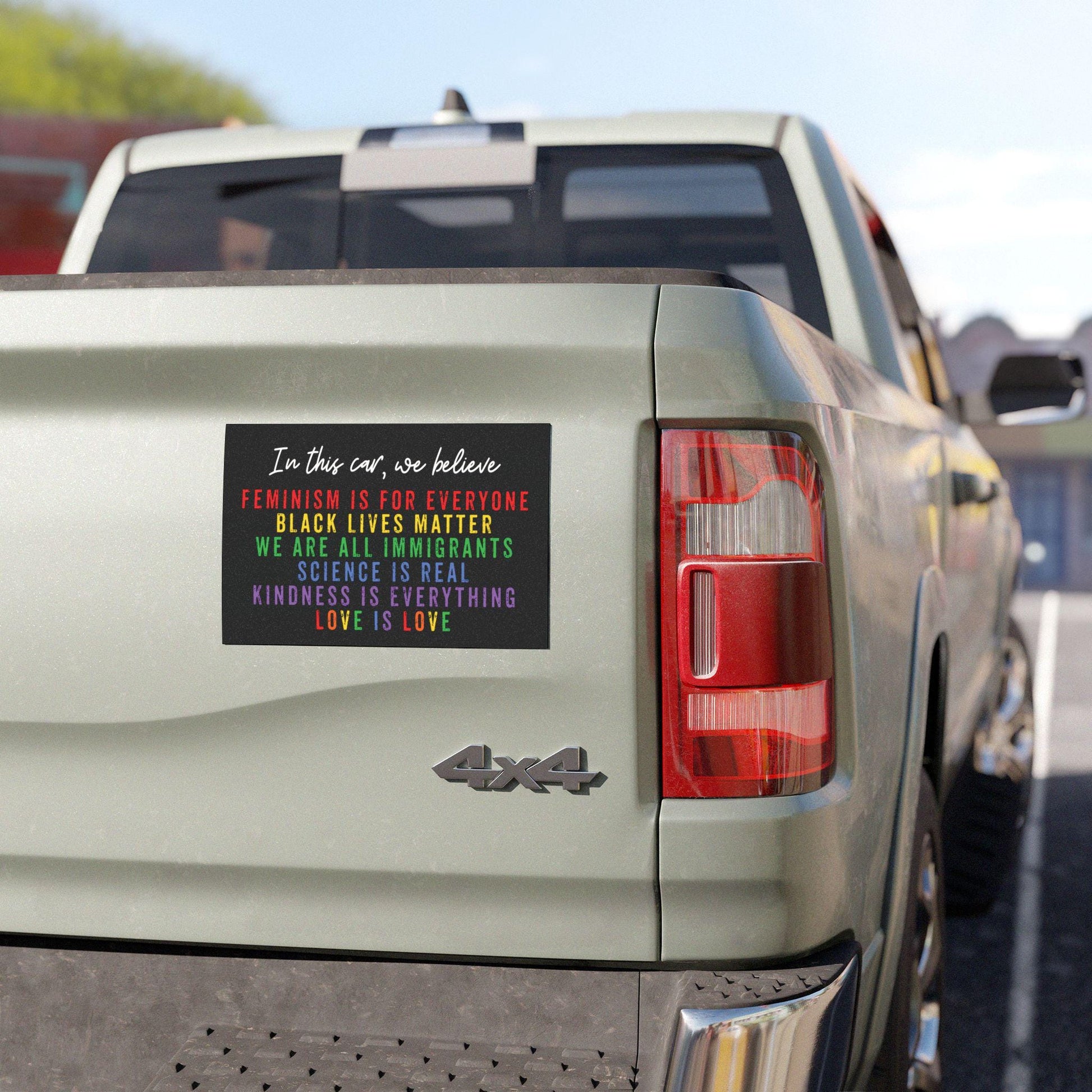 In This Car We Believe Magnet: Progressive Rainbow Bumper Magnet for Car or Truck
