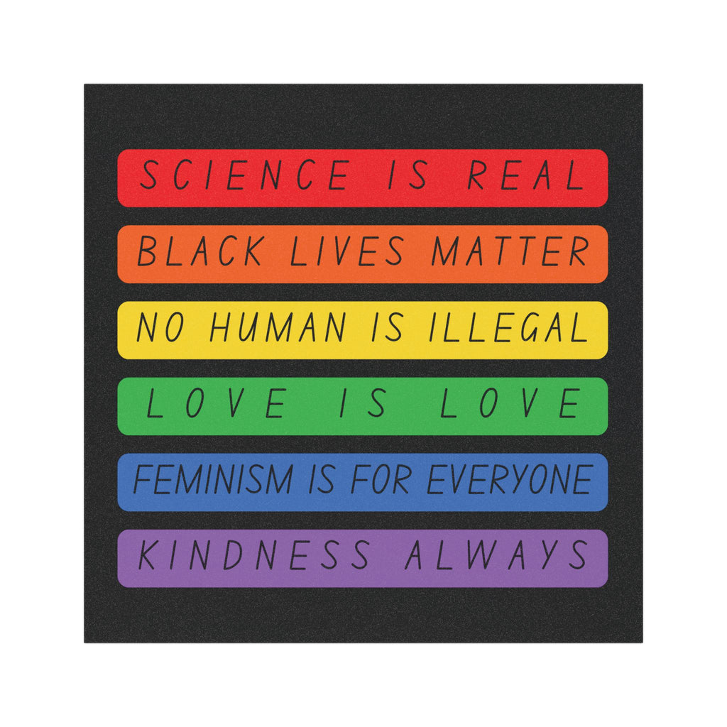 Social Justice Bumper Magnet | Rainbow Activism Car Sticker | Science, BLM, Love, Equality