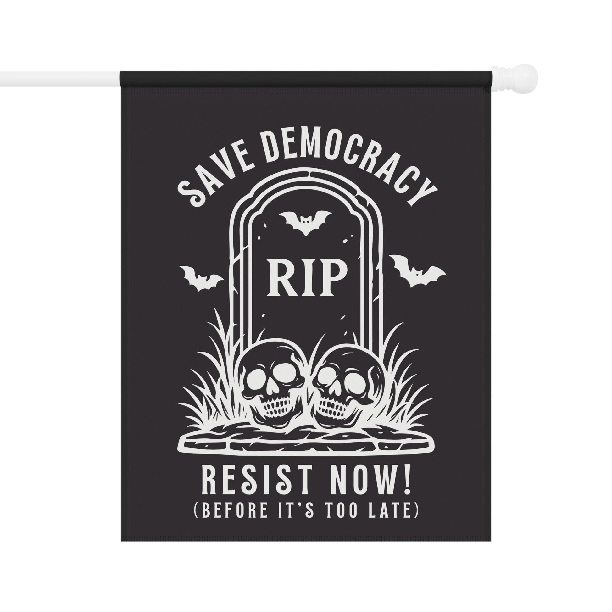 Halloween Democracy Flag, Save Democracy Resist Now Garden Flag, RIP Tombstone Political House Banner with Skulls