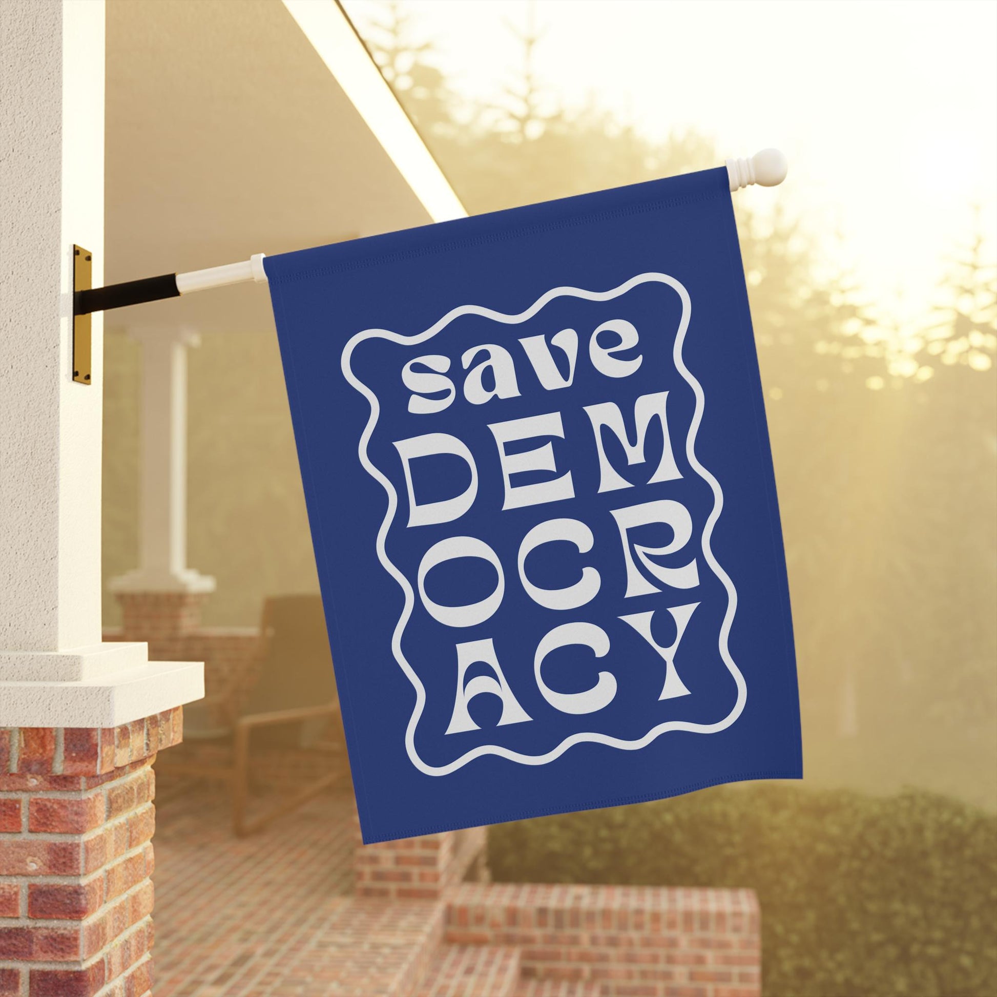 Save Democracy Garden Flag, Anti-Authoritarian Sign, Blue Activist House Banner