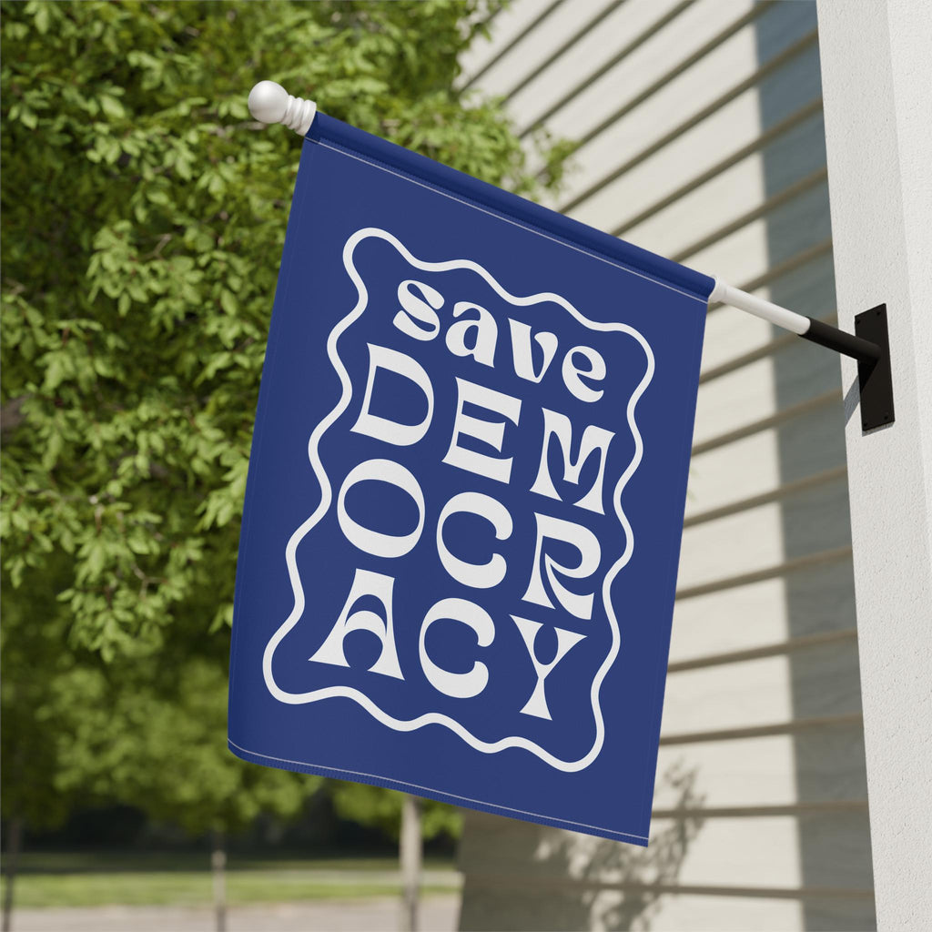 Save Democracy Garden Flag, Anti-Authoritarian Sign, Blue Activist House Banner