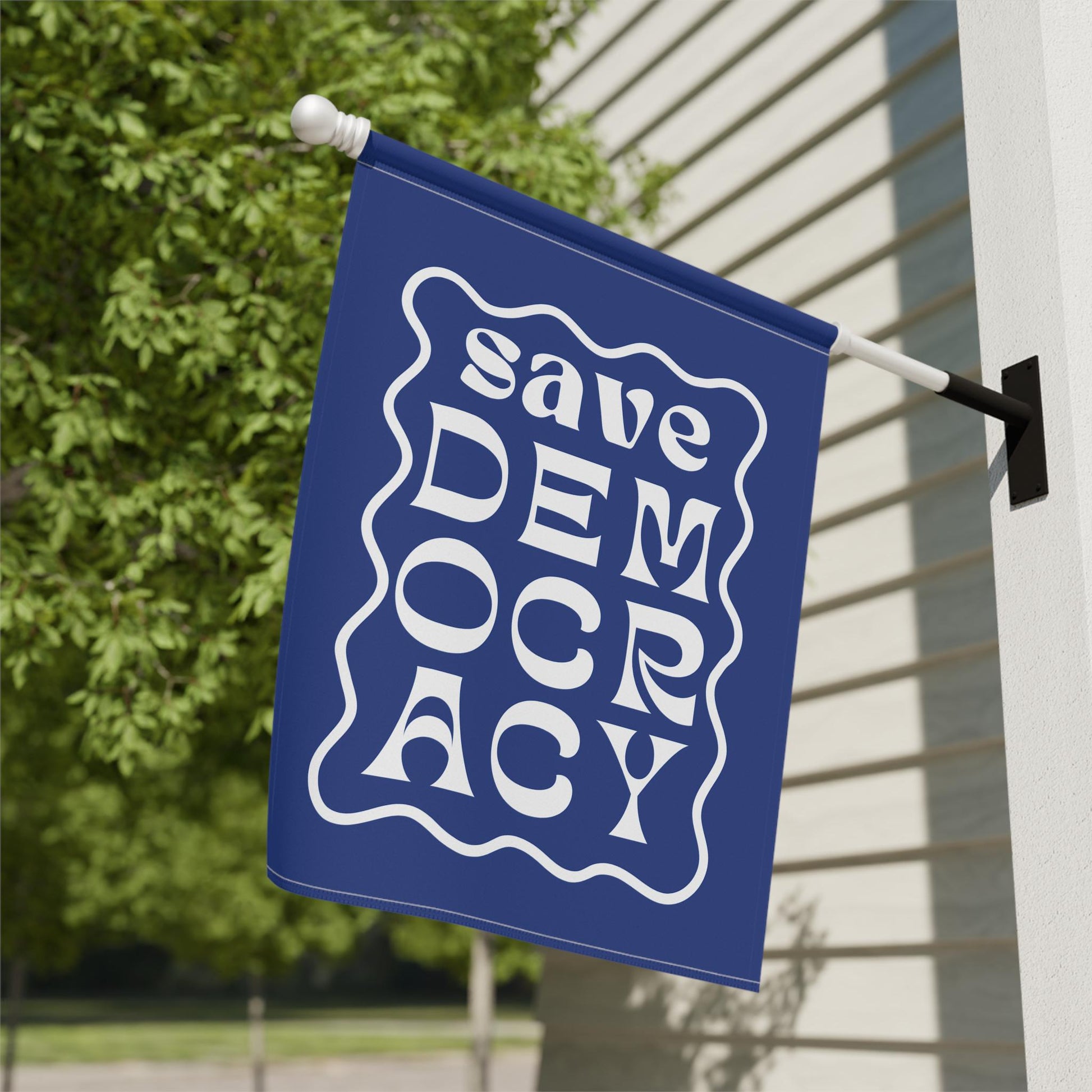 Save Democracy Garden Flag, Anti-Authoritarian Sign, Blue Activist House Banner